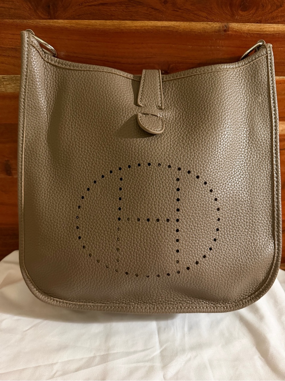 Taupe inspired by Eve Lyne crossbody vegan leather bag w/ strap